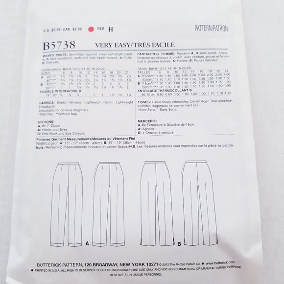 💖3 for $10 - See & Sew B5738 - Easy Pants Pattern (6-22) - Picture 2 of 2